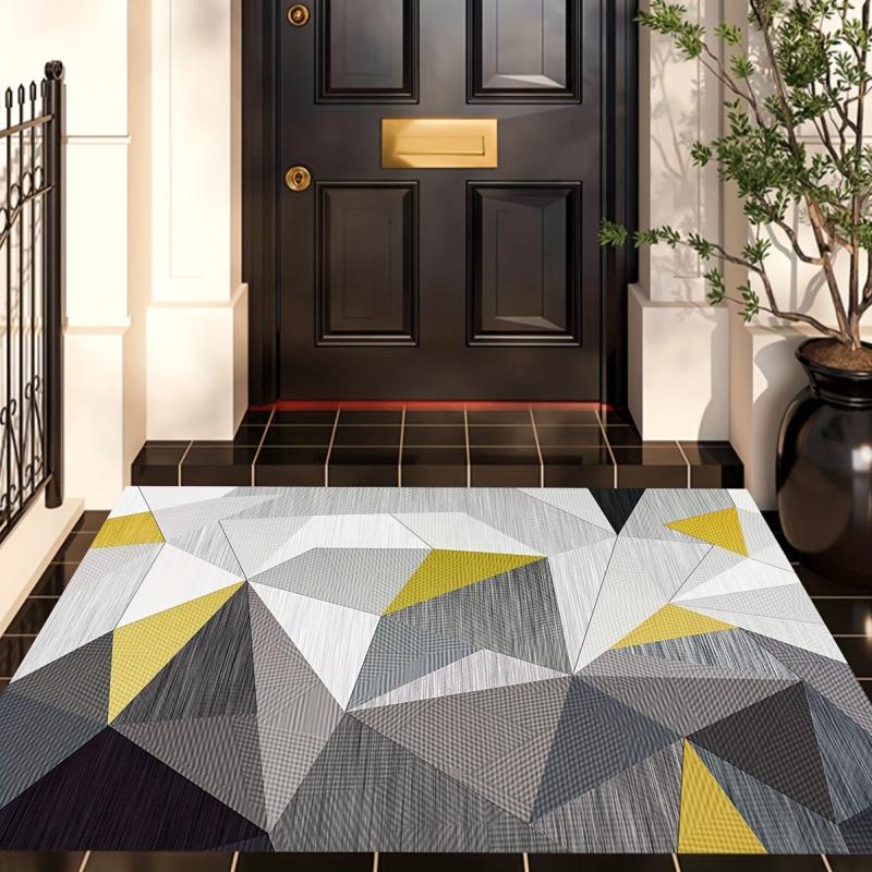 Gray Geometric Floor Mat Non Slip Entry Door Porch Carpet Water Absorbing Mat