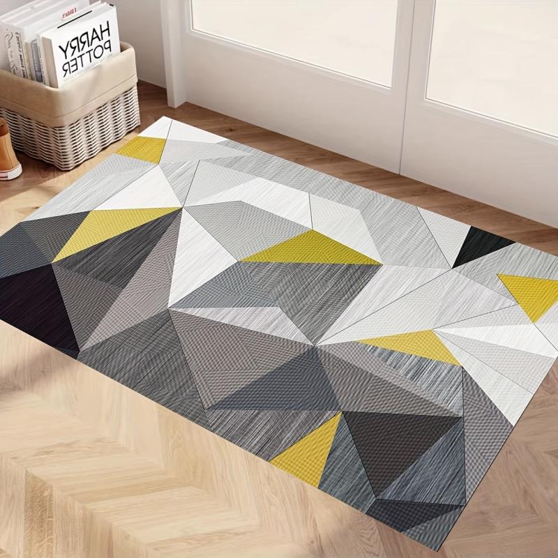 Gray Geometric Floor Mat Non Slip Entry Door Porch Carpet Water Absorbing Mat