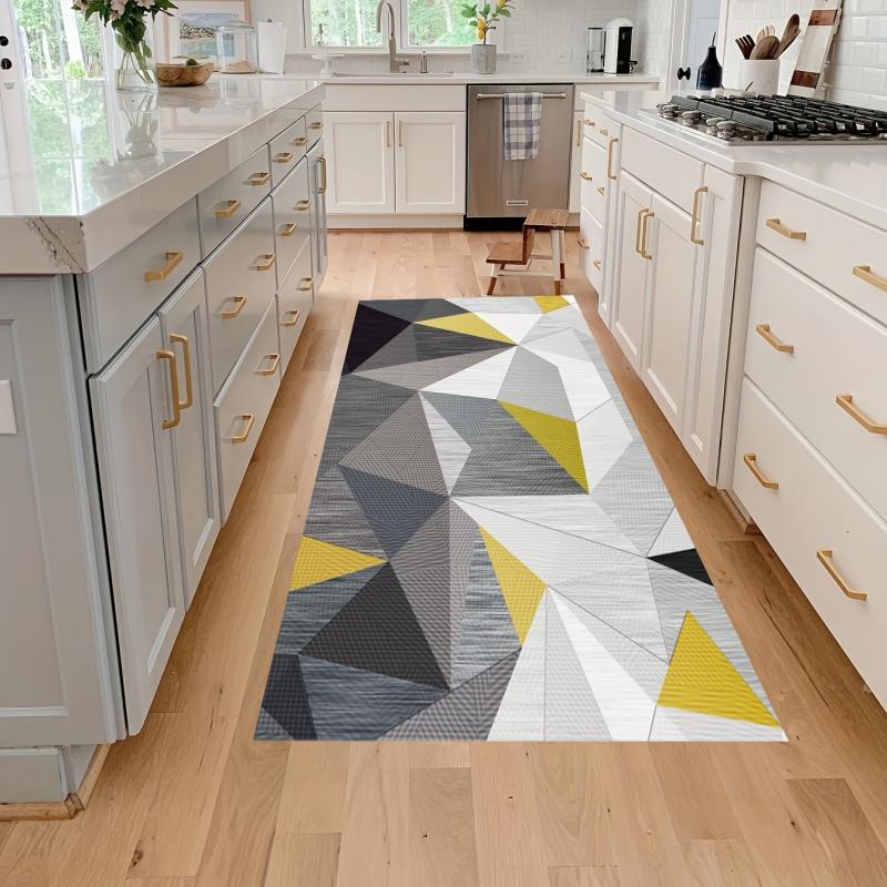 Gray Geometric Floor Mat Non Slip Entry Door Porch Carpet Water Absorbing Mat