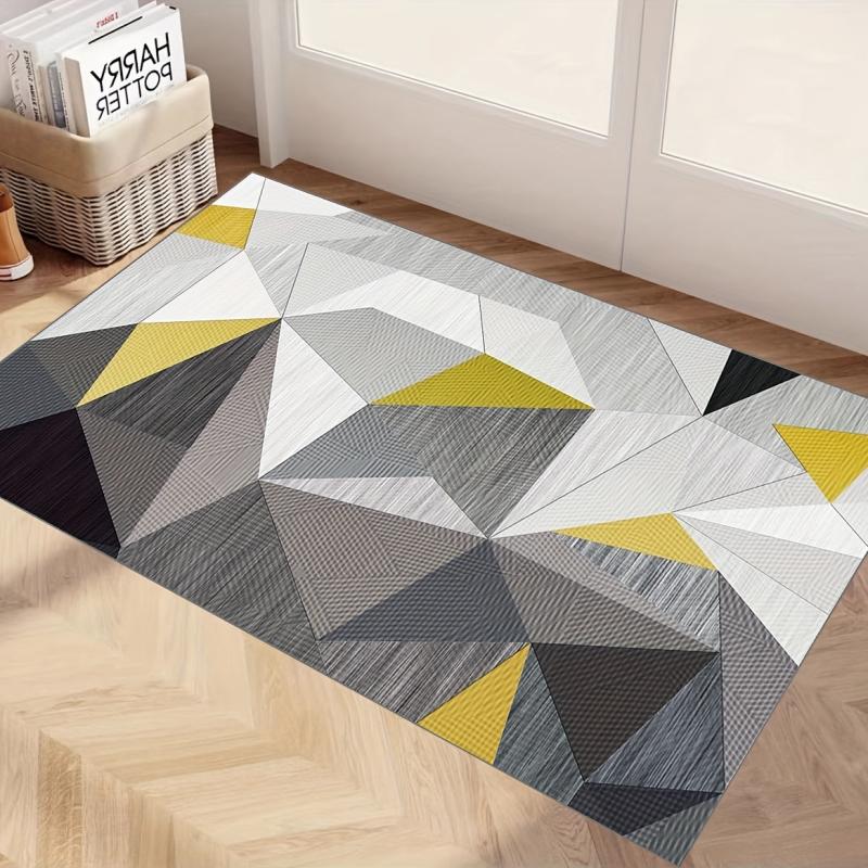 Gray Geometric Floor Mat Non Slip Entry Door Porch Carpet Water Absorbing Mat