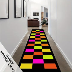 Neon Runner Rug Party Colorful Grid Light Dance Floor Mat Glow Dark