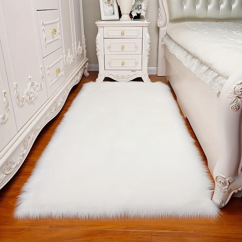 Faux Wool Long Plush Carpet Mat Solid Home Living Room Coffee Table Carpet Mat