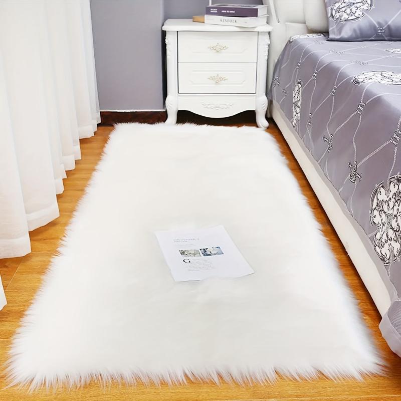 Faux Wool Long Plush Carpet Mat Solid Home Living Room Coffee Table Carpet Mat
