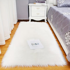 Faux Wool Long Plush Carpet Mat Solid Home Living Room Coffee Table Carpet Mat