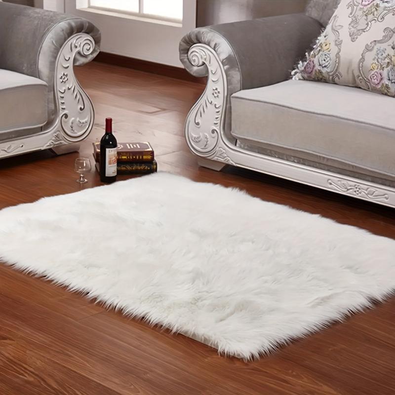 Faux Wool Long Plush Carpet Mat Solid Home Living Room Coffee Table Carpet Mat