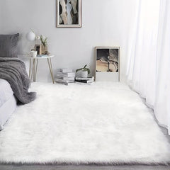 Faux Wool Long Plush Carpet Mat Solid Home Living Room Coffee Table Carpet Mat
