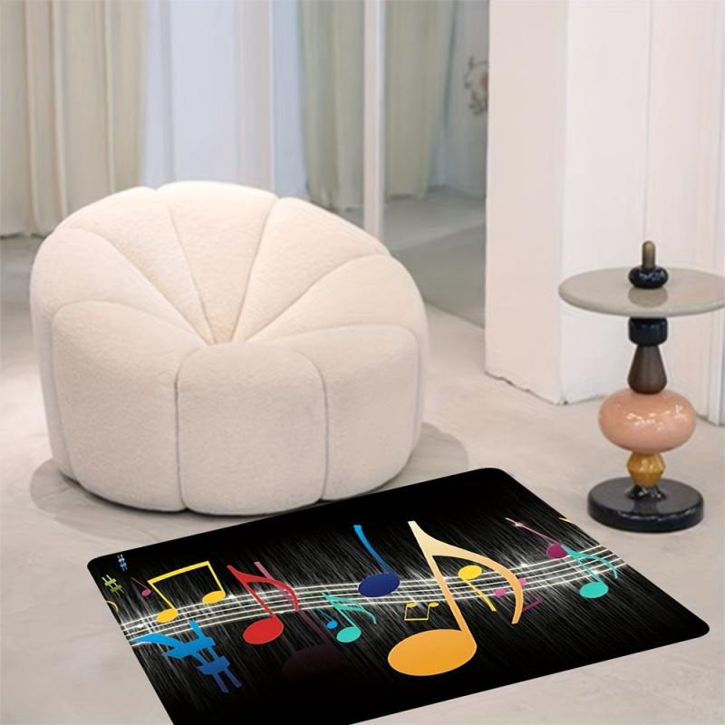 Colorful Rug Musical Note Print Carpet 0.39in Thick Anti Slip Floor Mat
