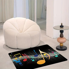 Colorful Rug Musical Note Print Carpet 0.39in Thick Anti Slip Floor Mat