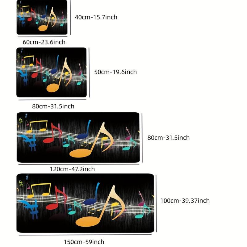 Colorful Rug Musical Note Print Carpet 0.39in Thick Anti Slip Floor Mat