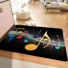 Colorful Rug Musical Note Print Carpet 0.39in Thick Anti Slip Floor Mat