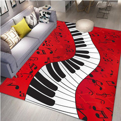 Red Music Note Piano Keyboard Area Rug Soft Washable Carpet