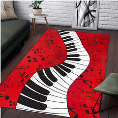 Red Music Note Piano Keyboard Area Rug Soft Washable Carpet