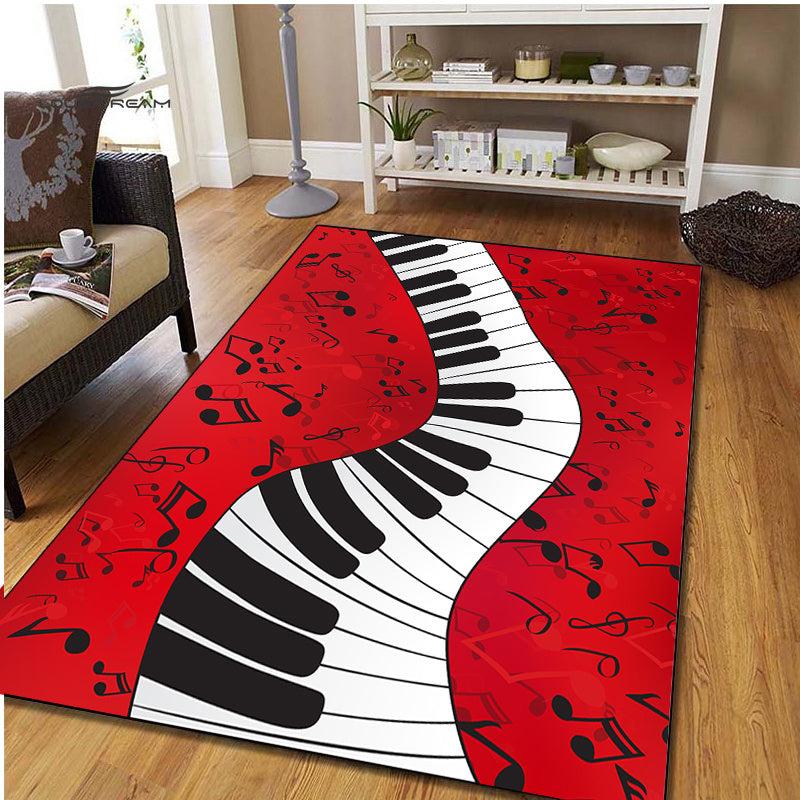 Red Music Note Piano Keyboard Area Rug Soft Washable Carpet