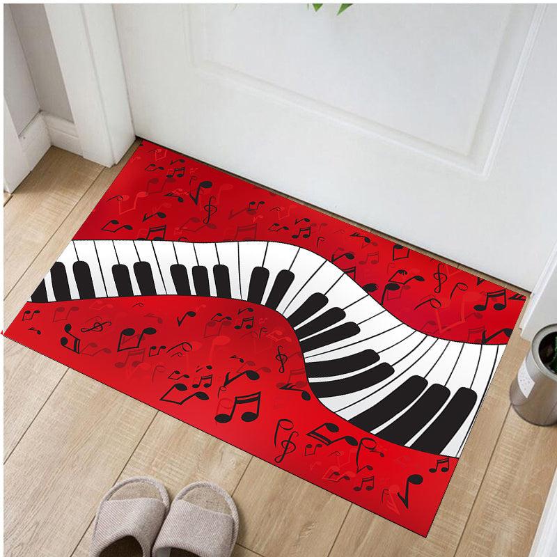 Red Music Note Piano Keyboard Area Rug Soft Washable Carpet