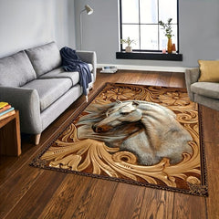 3D Horse Pattern Flowers Print Area Rug Non Slip Washable Floor Mat