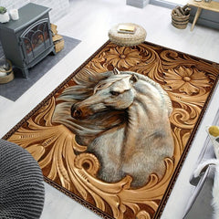 3D Horse Pattern Flowers Print Area Rug Non Slip Washable Floor Mat