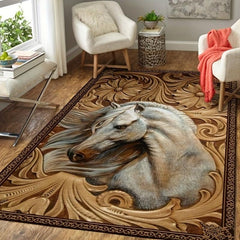 3D Horse Pattern Flowers Print Area Rug Non Slip Washable Floor Mat