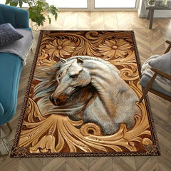 3D Horse Pattern Flowers Print Area Rug Non Slip Washable Floor Mat