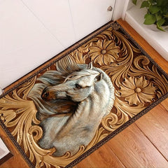 3D Horse Pattern Flowers Print Area Rug Non Slip Washable Floor Mat