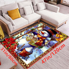 Red Christmas Decor Rug Snowman 3D Print Carpet Living Room Bedroom Mat