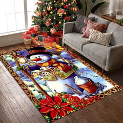 Red Christmas Decor Rug Snowman 3D Print Carpet Living Room Bedroom Mat