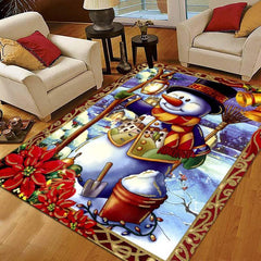 Red Christmas Decor Rug Snowman 3D Print Carpet Living Room Bedroom Mat