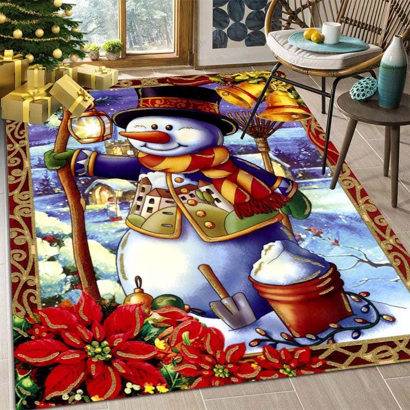 Red Christmas Decor Rug Snowman 3D Print Carpet Living Room Bedroom Mat