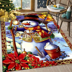 Red Christmas Decor Rug Snowman 3D Print Carpet Living Room Bedroom Mat