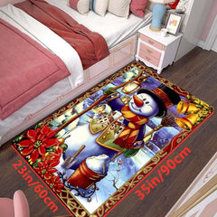 Red Christmas Decor Rug Snowman 3D Print Carpet Living Room Bedroom Mat