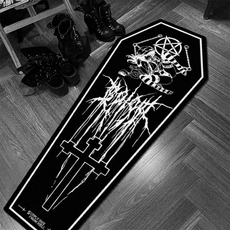 Gothic Coffin Shape Rug Thickened Dark Irregular Carpet Halloween Home Decor