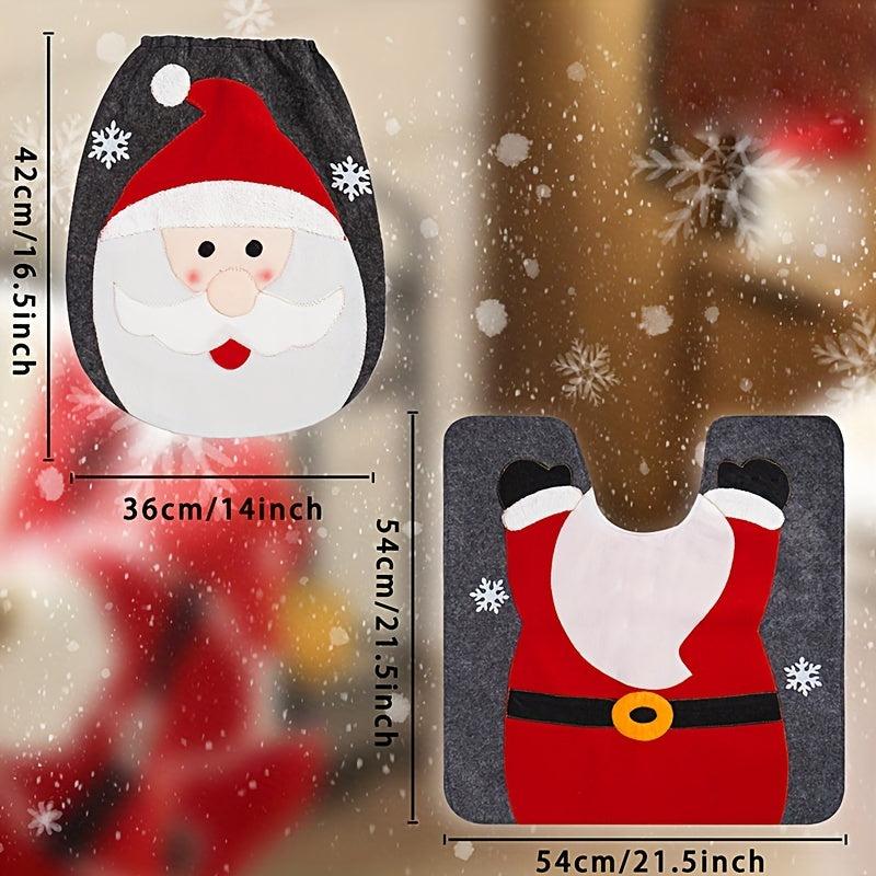 Christmas Toilet Cover Set Santa Snowman Reindeer Floor Mat Decoration