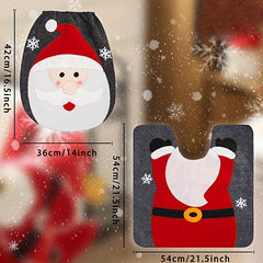 Christmas Toilet Cover Set Santa Snowman Reindeer Floor Mat Decoration
