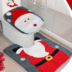 Christmas Toilet Cover Set Santa Snowman Reindeer Floor Mat Decoration
