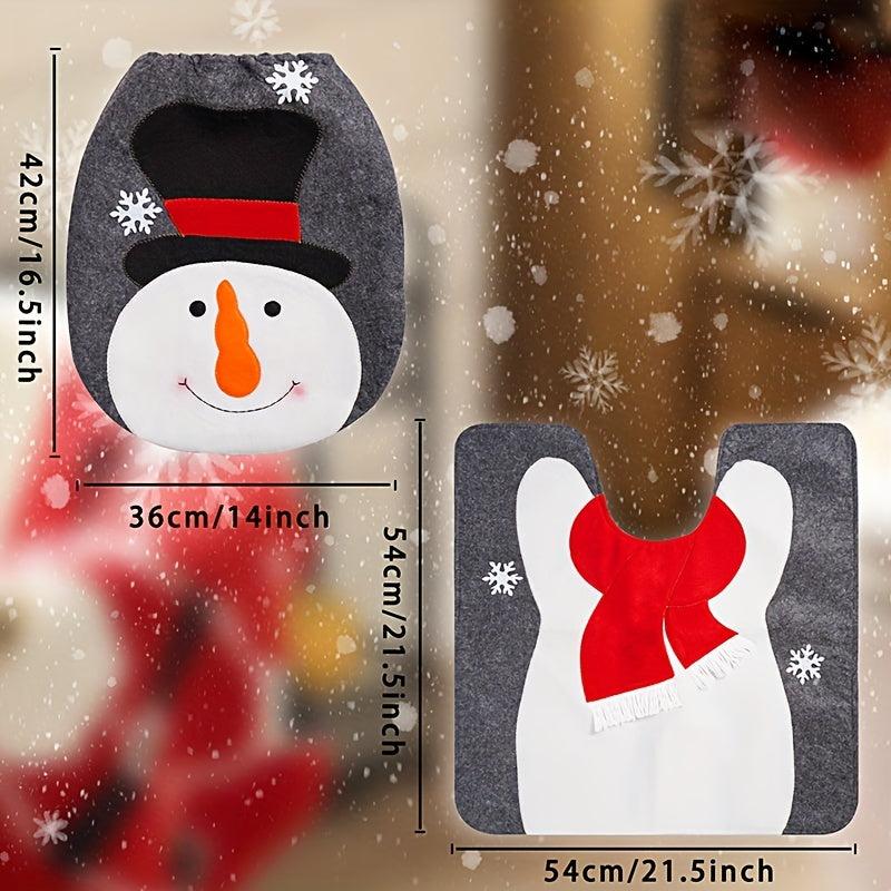 Christmas Toilet Cover Set Santa Snowman Reindeer Floor Mat Decoration