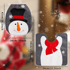 Christmas Toilet Cover Set Santa Snowman Reindeer Floor Mat Decoration