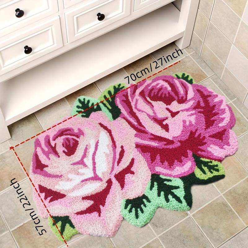 Rose Soft Bath Mat Water Absorbent Quick Dry Machine Washable Comfortable Carpet