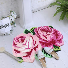 Rose Soft Bath Mat Water Absorbent Quick Dry Machine Washable Comfortable Carpet