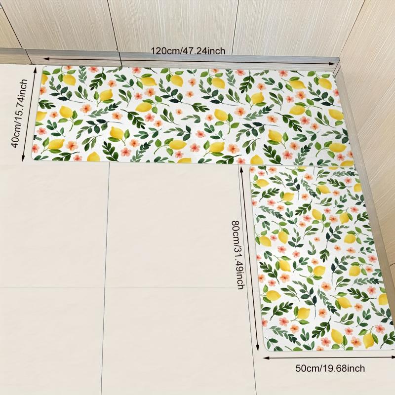 Yellow Lemons Fruit Kitchen Mat Non Slip Easy to Clean Rug