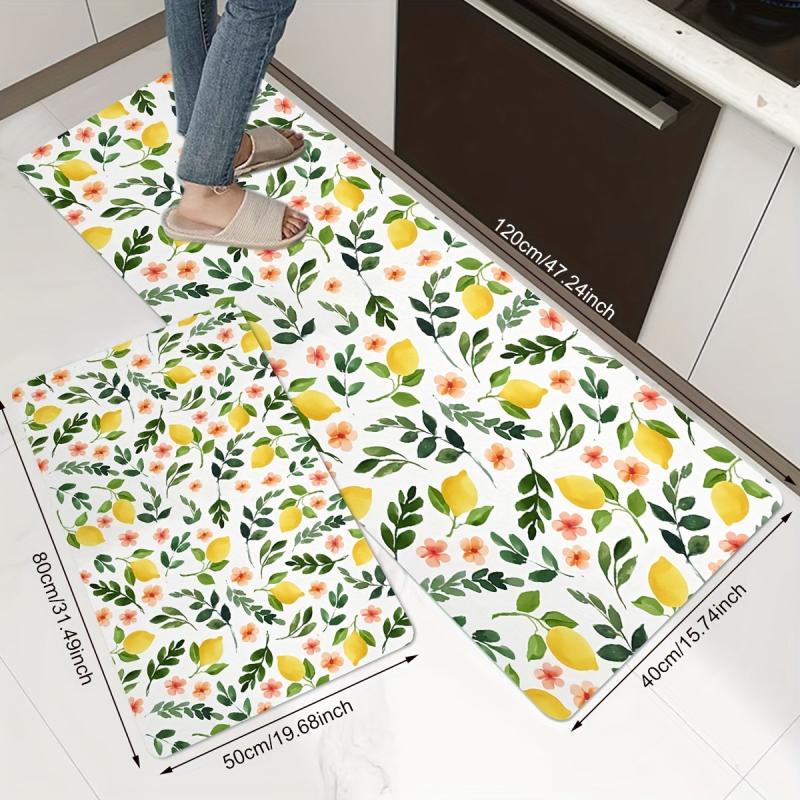Yellow Lemons Fruit Kitchen Mat Non Slip Easy to Clean Rug