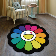 Rainbow Sunflower Shaggy Area Rug Colorful Floor Mat for Bedroom and Living Room