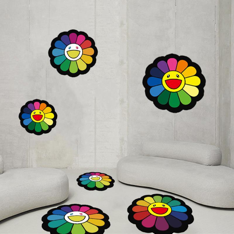 Rainbow Sunflower Shaggy Area Rug Colorful Floor Mat for Bedroom and Living Room