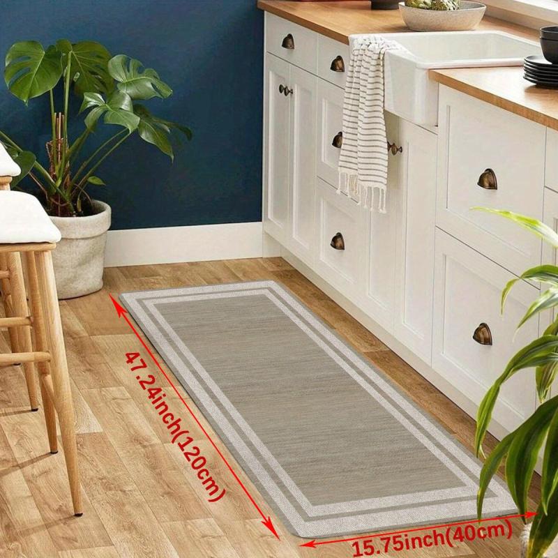Geometric Border Pattern Kitchen Floor Mat Non Slip Bathroom Rug