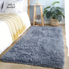 Large Area Rug Tie Dyed Light Grey Shaggy Fluffy Throw Carpet