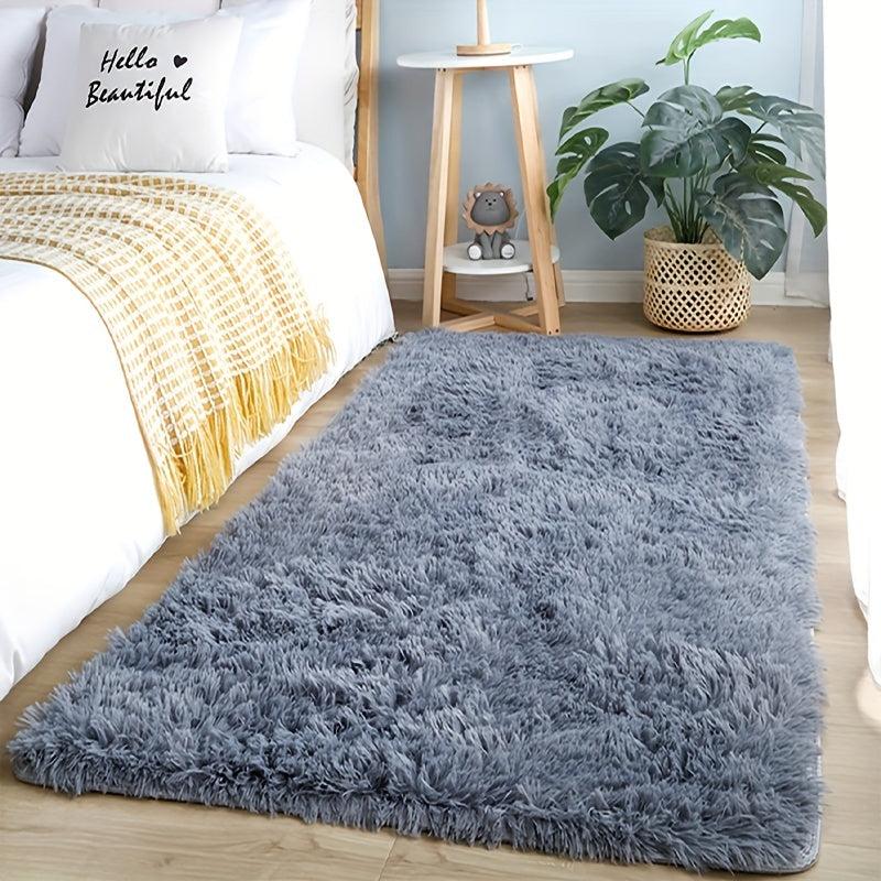 Large Area Rug Tie Dyed Light Grey Shaggy Fluffy Throw Carpet