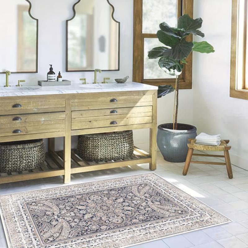 Boho Style Floral Pattern Rug - Non-Slip Home Mat for Living Room & Bedroom
