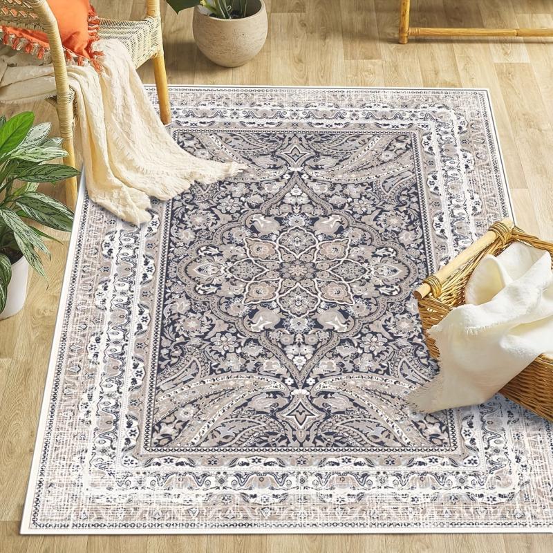 Boho Style Floral Pattern Rug - Non-Slip Home Mat for Living Room & Bedroom