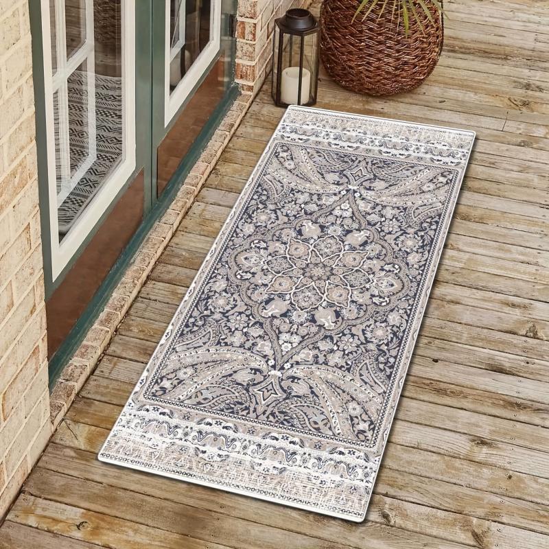 Boho Style Floral Pattern Rug - Non-Slip Home Mat for Living Room & Bedroom
