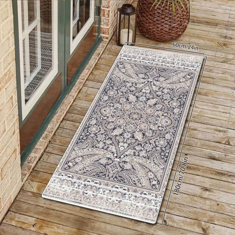 Boho Style Floral Pattern Rug - Non-Slip Home Mat for Living Room & Bedroom