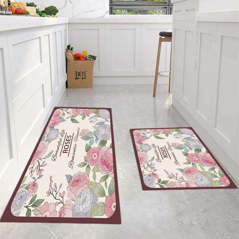 Romantic Kitchen Floor Mat Non Slip Soft Flannel Carpet