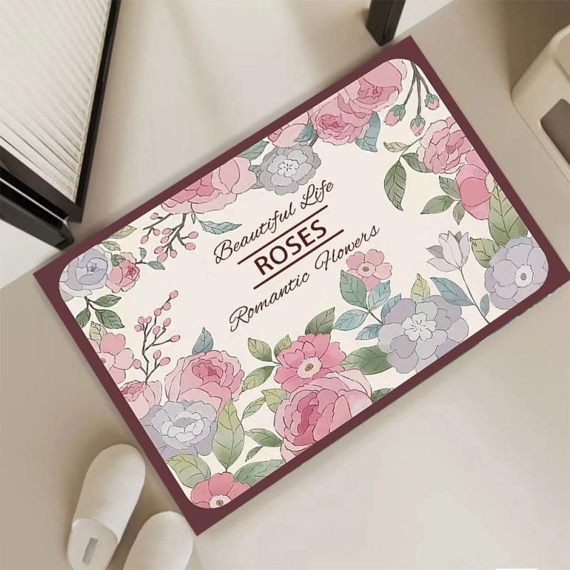 Romantic Kitchen Floor Mat Non Slip Soft Flannel Carpet